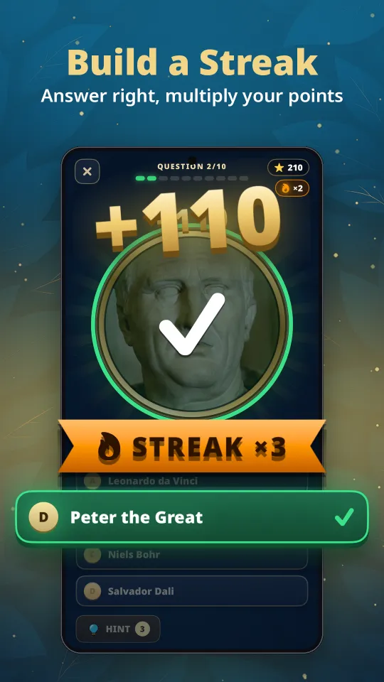 Building a streak of correct answers